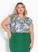 Blusa Floral Lils com Babado Plus Size