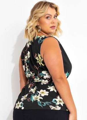 Marguerite - Blusa Floral Preta com Amarração - MARGUERITE