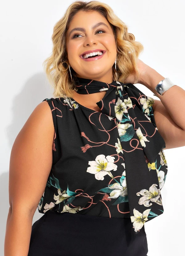 Marguerite - Blusa Floral Preta com Amarração