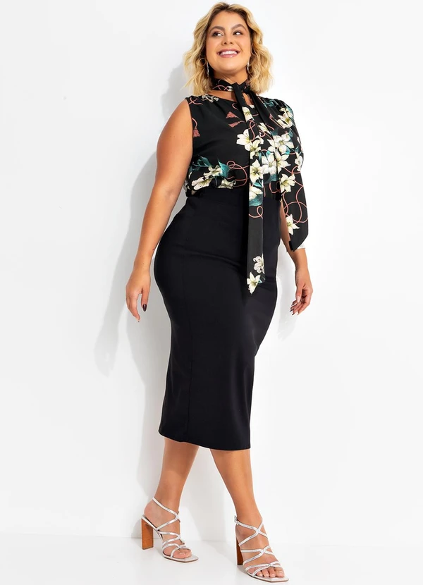 Marguerite - Blusa Floral Preta com Amarração 5