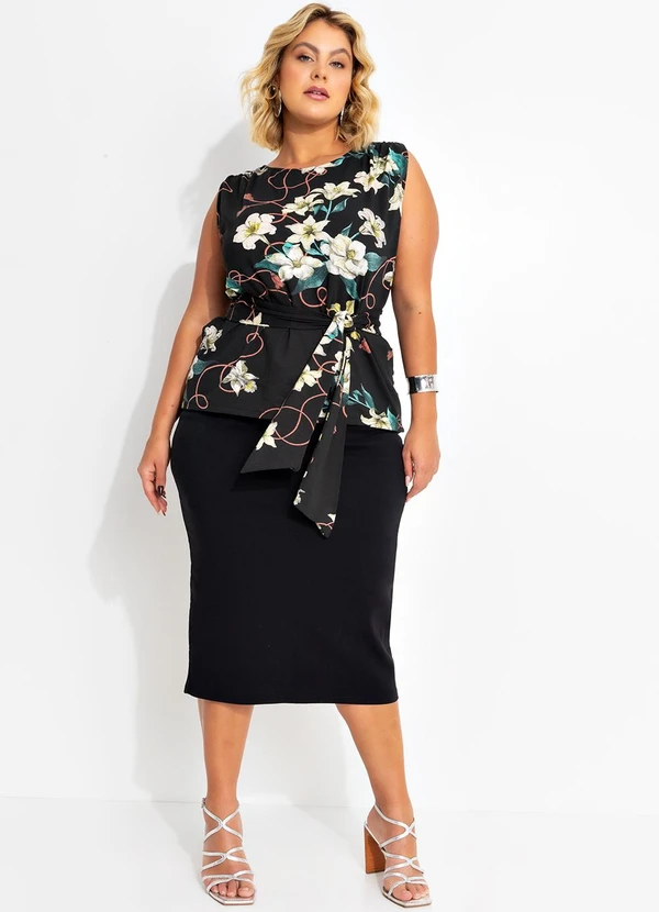 Marguerite - Blusa Floral Preta com Amarração 6