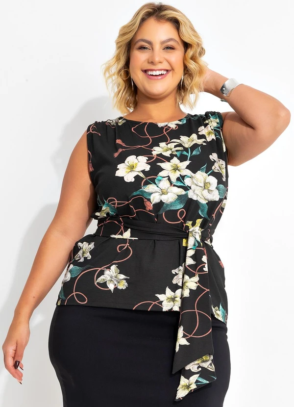 Marguerite - Blusa Floral Preta com Amarração 8