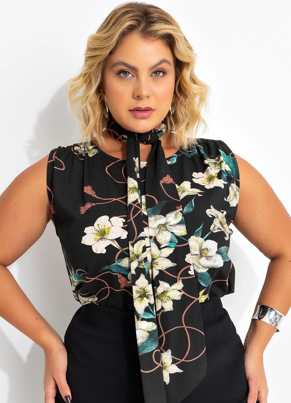 Marguerite - Blusa Floral Preta com Amarração 9