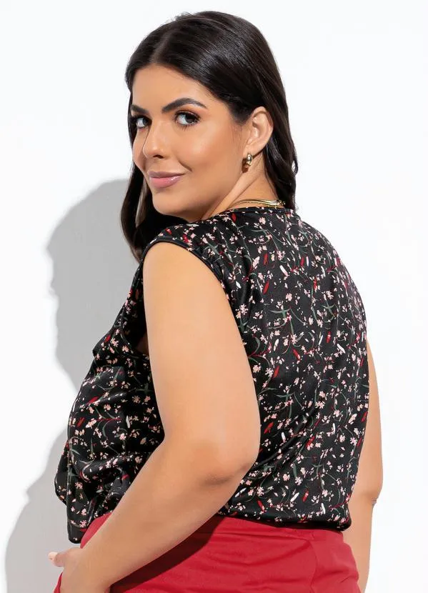 Marguerite - Blusa Floral Preta com Babado 2