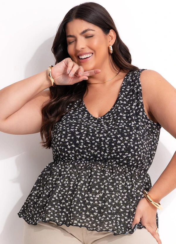 Marguerite - Blusa Floral Preto em Malha Crepe