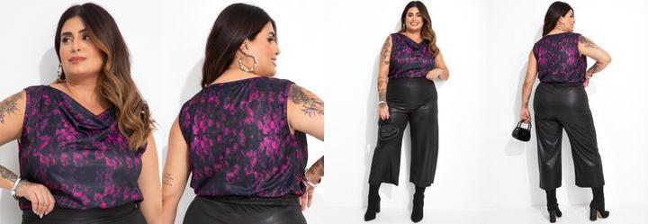 Blusa Floral Ultravioleta em Jersey Acetinado