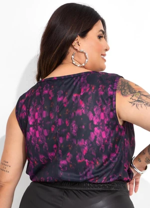 Marguerite - Blusa Floral Ultravioleta em Jersey Acetinado - MARGUERITE