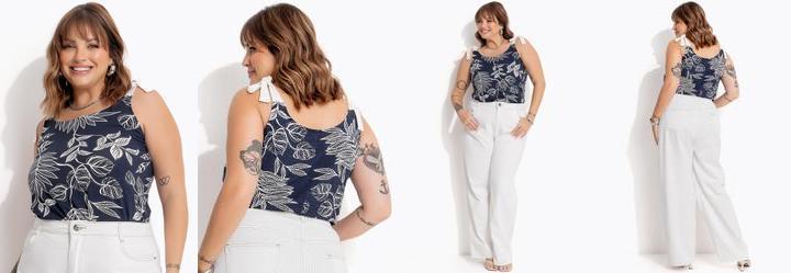 Blusa Folhagem Azul em Malha de Viscose