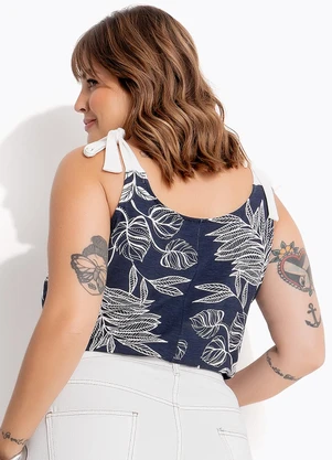 Marguerite - Blusa Folhagem Azul em Malha de Viscose - MARGUERITE