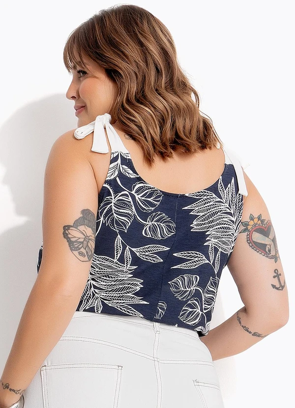 Marguerite - Blusa Folhagem Azul em Malha de Viscose 8