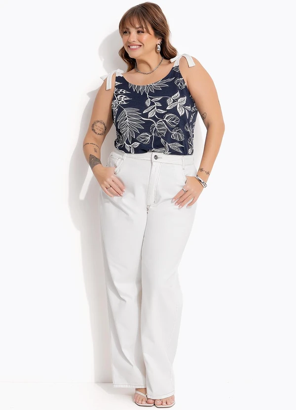 Marguerite - Blusa Folhagem Azul em Malha de Viscose 7