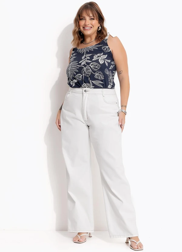 Marguerite - Blusa Folhagem Azul em Malha de Viscose 5