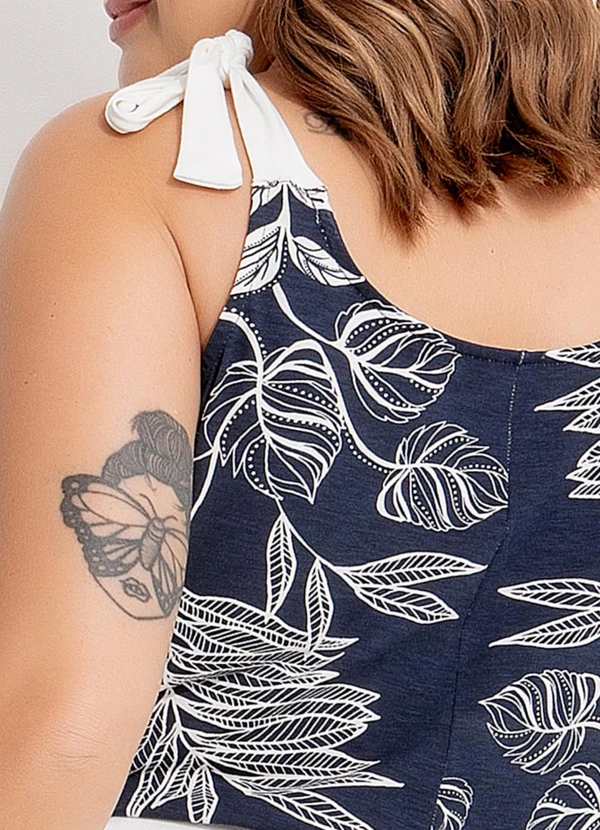 Marguerite - Blusa Folhagem Azul em Malha de Viscose 2