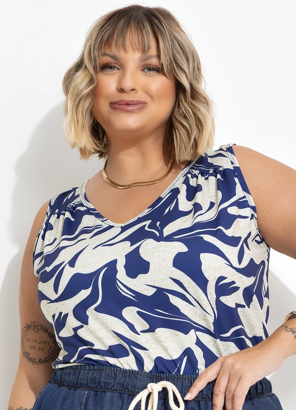 Marguerite - Blusa Linho Abstrato em Poliflex