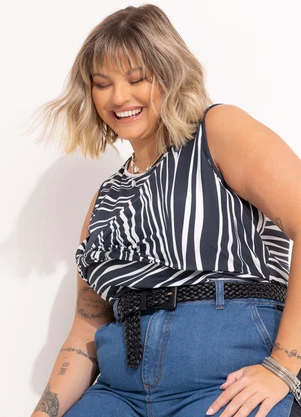 Marguerite - Blusa Listrado Irregular em Malha com Elastano - MARGUERITE