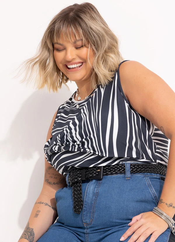 Marguerite - Blusa Listrado Irregular em Malha com Elastano 1