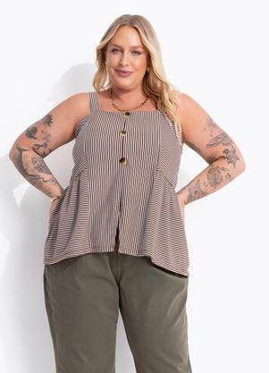 Blusa Listrado Marrom em Meia Malha