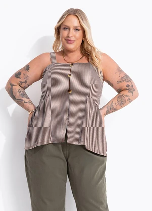 Marguerite - Blusa Listrado Marrom em Meia Malha - MARGUERITE