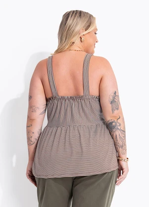 Marguerite - Blusa Listrado Marrom em Meia Malha - MARGUERITE