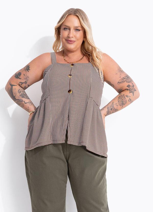 Blusa Listrado Marrom em Meia Malha