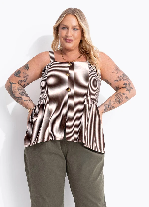 Marguerite - Blusa Listrado Marrom em Meia Malha