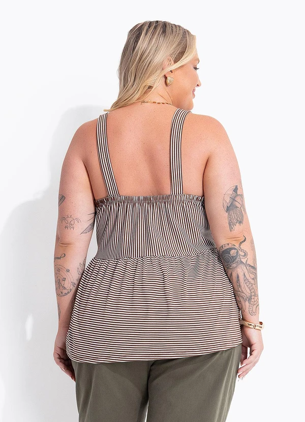 Marguerite - Blusa Listrado Marrom em Meia Malha