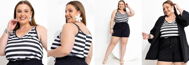 Blusa Listrado Preta e Branca em Malha