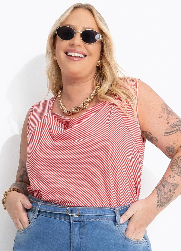 Marguerite - Blusa Listrado Vermelho em Malha Leve 2