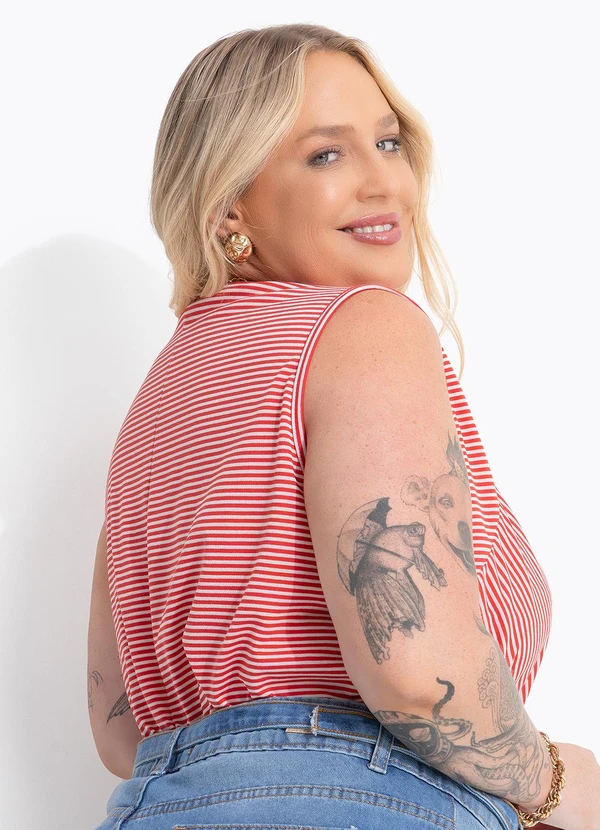 Marguerite - Blusa Listrado Vermelho em Malha Leve 1