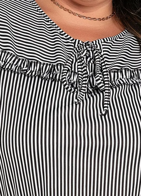 Marguerite - Blusa Listras Preta com Babadinho Plus Size 3