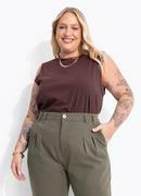 Blusa Marrom em Algod�o com Friso Acetinado