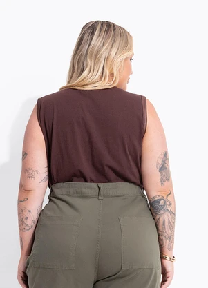 Marguerite - Blusa Marrom em Algodão com Friso Acetinado - MARGUERITE