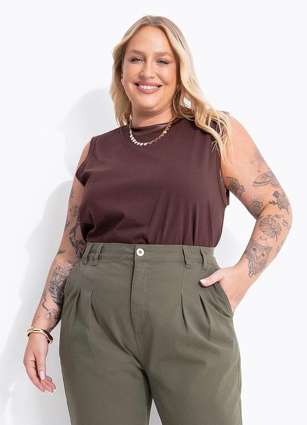 Blusa (Marrom) em Algod�o com Friso Acetinado