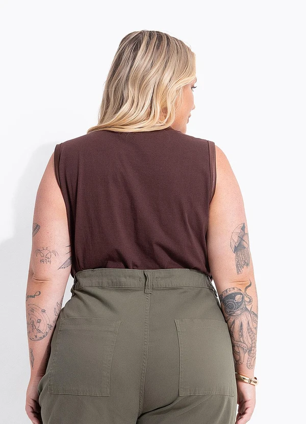 Marguerite - Blusa Marrom em Algodão com Friso Acetinado 3