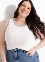 Blusa Off White de Algod�o com Retil�nea