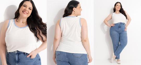 Blusa Off White de Algod�o com Retil�nea