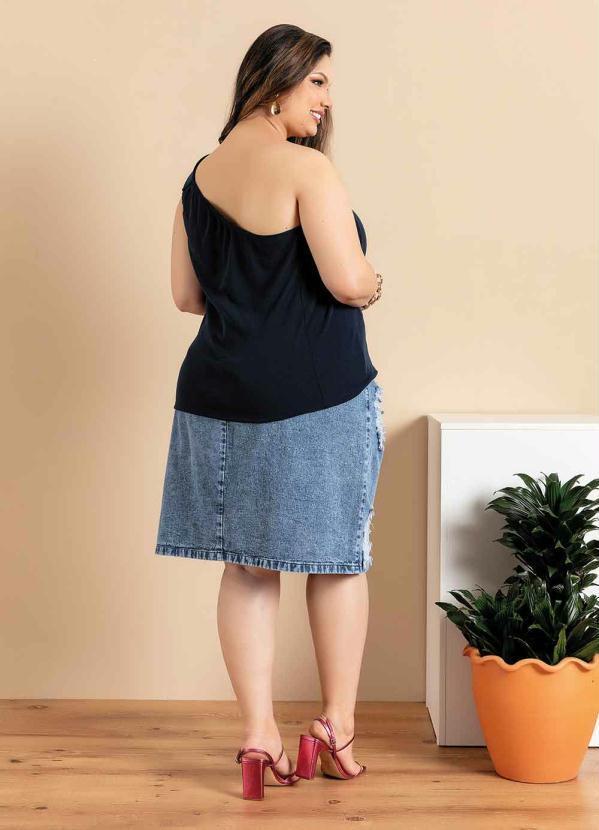 Outlet - Blusa Plus Size Marinho com Argola 3