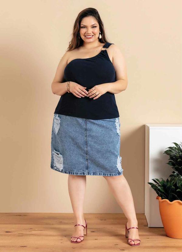 Outlet - Blusa Plus Size Marinho com Argola 2