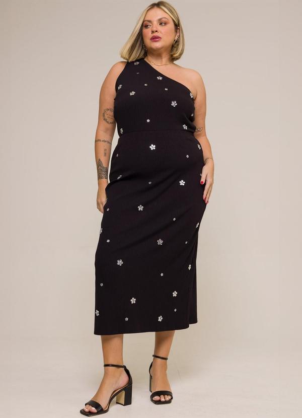 Cess - Blusa Plus Size um Ombro e Bordado Preto 3