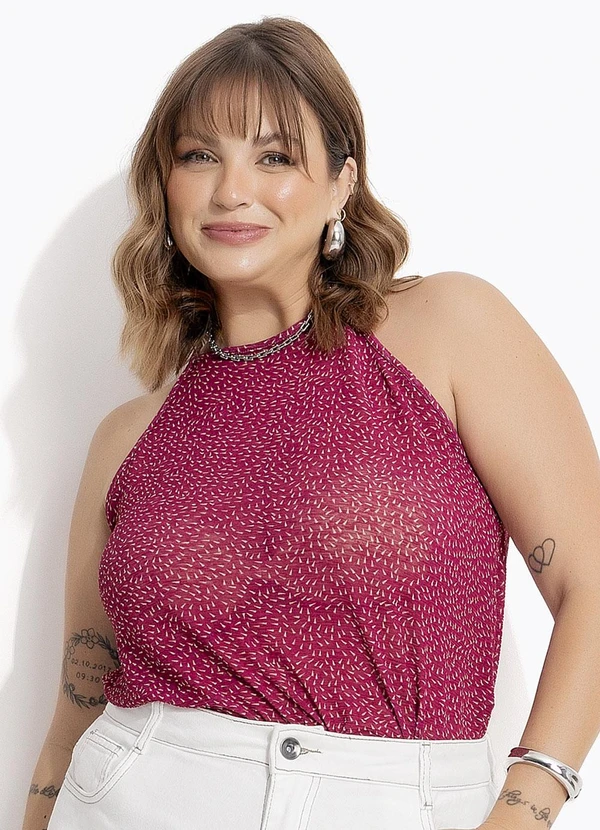 Marguerite - Blusa Poá Abstrato em Tule Plissado