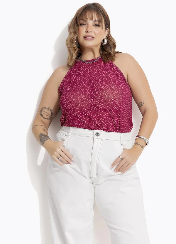 Marguerite - Blusa Poá Abstrato em Tule Plissado 7