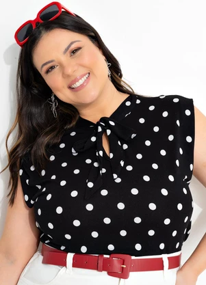 Marguerite - Blusa Poá Preto em Malha de Viscose - MARGUERITE