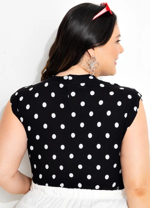 Marguerite - Blusa Poá Preto em Malha de Viscose - MARGUERITE