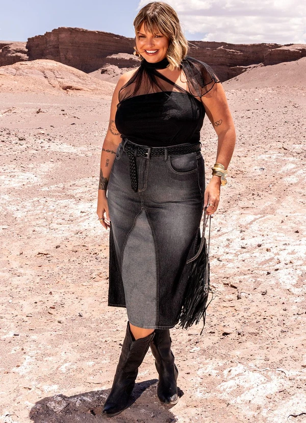 Marguerite - Blusa Preta em Cotton e Tule 7