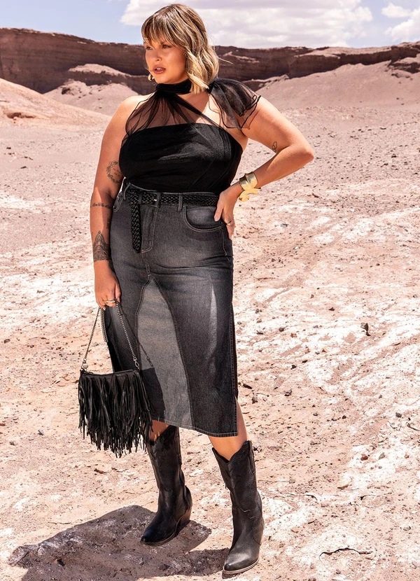 Marguerite - Blusa Preta em Cotton e Tule 6