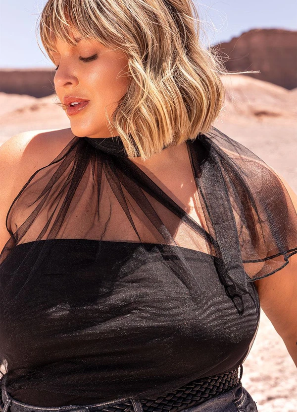 Marguerite - Blusa Preta em Cotton e Tule 2