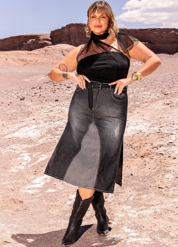 Marguerite - Blusa Preta em Cotton e Tule