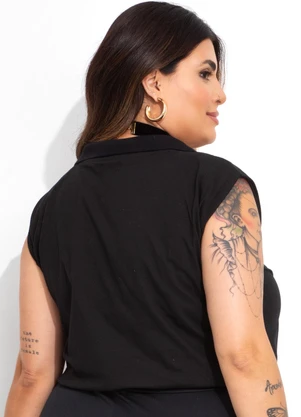 Marguerite - Blusa Preta em Malha de Algodão - MARGUERITE