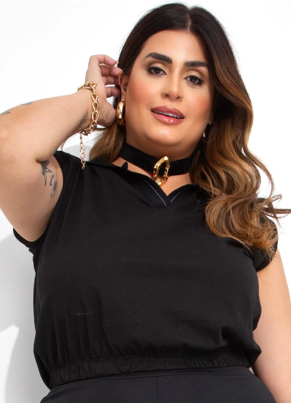 Marguerite - Blusa Preta em Malha de Algodão