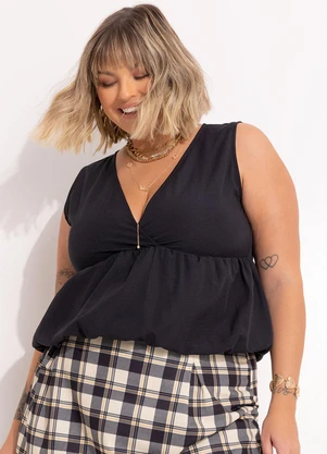 Marguerite - Blusa Preta em Tricoline - MARGUERITE